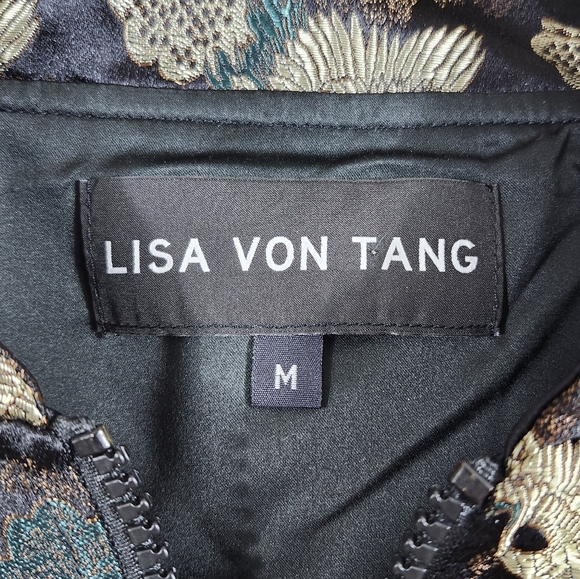 Lisa Von Tang Stork Crane Jacquard Brocade Cropped Jacket Coat - Picture 10 of 11